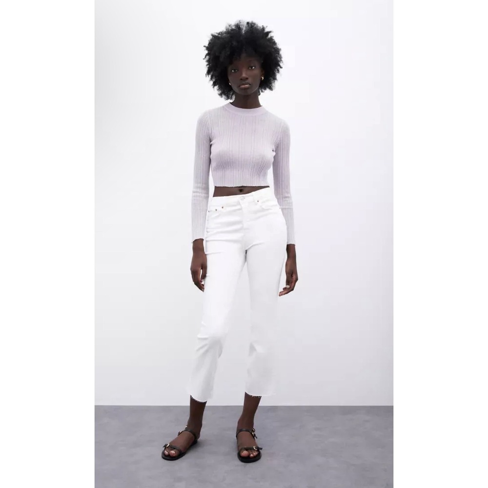 Zara The Dreed‎ Flare Jeans Size 4 White Raw Hem